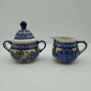 Polish Pottery Tuscan Grapes Cream & Sugar Set Grapes Creamer and Sugar Bowl